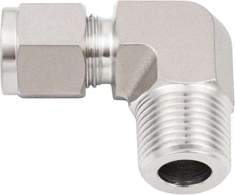 Pysrych Stainless Steel 316L Forged Compression Tube Fitting, 90 Degree Male Elbow with Double Ferrules, 3/8" OD (9/16-20UN) x 1/4" NPT Male, 1pc - Image 5